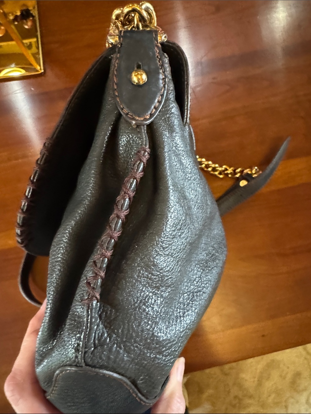 MCM VINTAGE Black Leather Crossbody with Gold Hardware - Picture 9 of 11